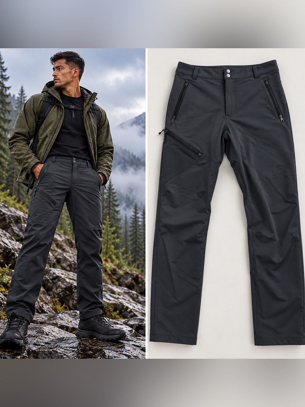 REI Co-op Men’s Activator Soft Shell Hiking Pants 30x34 Black Stretch Trail